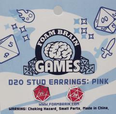 Foam Brain Dice: D20 Stud Earrings: Pink FBG0843